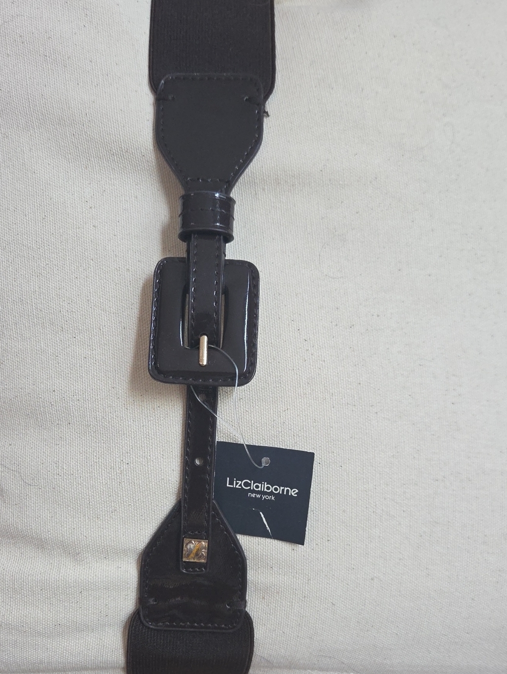 NWT Liz Claiborne Brown Elastic Belt with Patent Accents XL/1X
